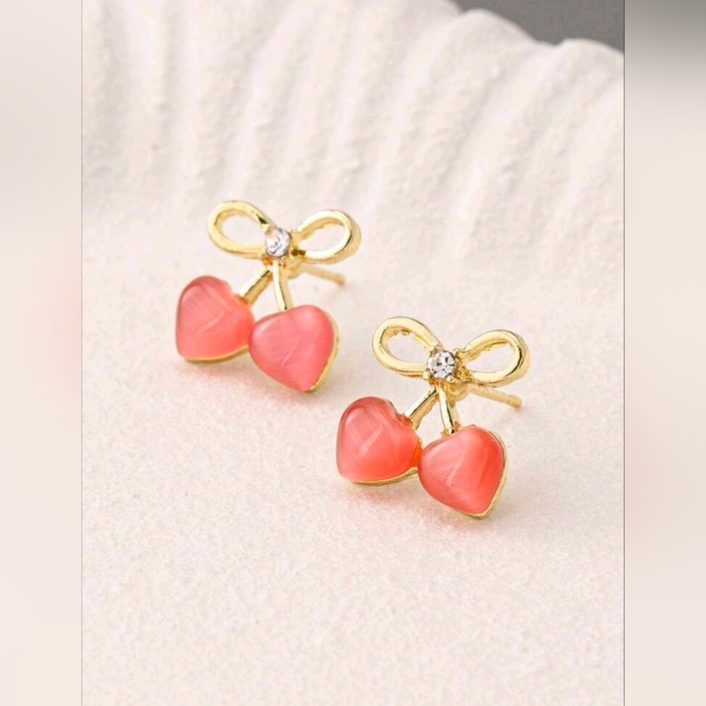 Fashion Jewelry Gold Faux Cherry Earrings - Picture 2 of 7